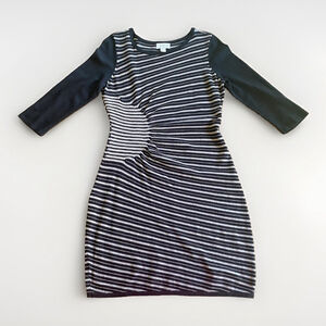 LOFT Rayon Asymmetric Fine Sweater Knit Dress Black/Taupe Women’s Size M Petite